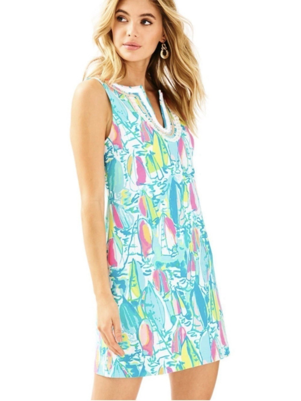 Lilly Pulitzer Harper Beach & Bae Sailboat French Terry Pom Jersey Shift Dress M